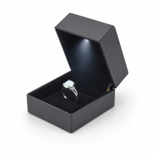 ring box - 12Pcs Black Plastic Velvet Ring Box LB56R2-BK-12Pcs front view