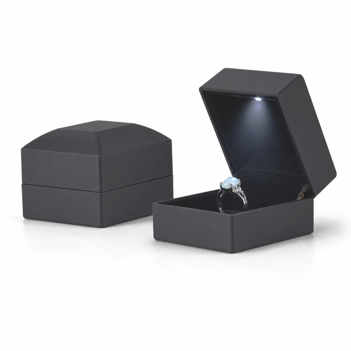 ring box - 12Pcs Black Plastic Velvet Ring Box LB56R2-BK-12Pcs side view