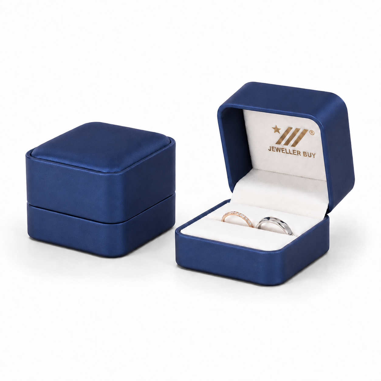 ring box - Blue PU Leather Ring Box 1-2 side view