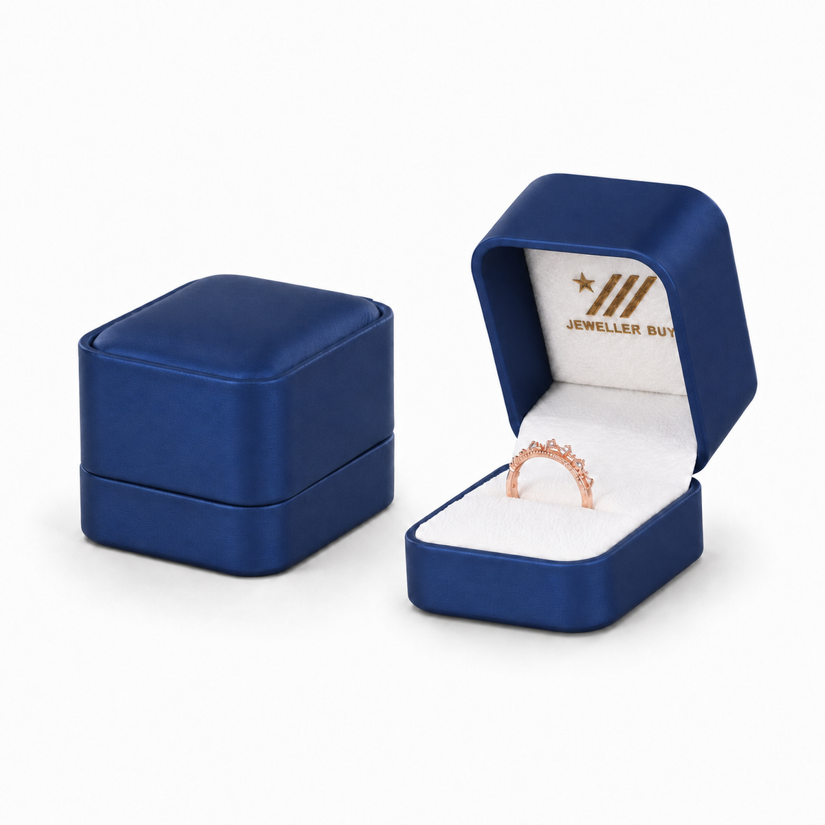 ring box - Blue PU Leather Ring Box 1-1 side view