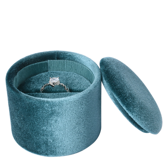 ring box - Blue Recessed Round Velvet Ring Box V11-R1 B front view