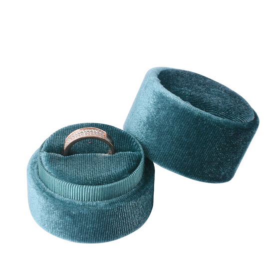 ring box - Blue Round Velvet Ring Box V06-R1 B front view