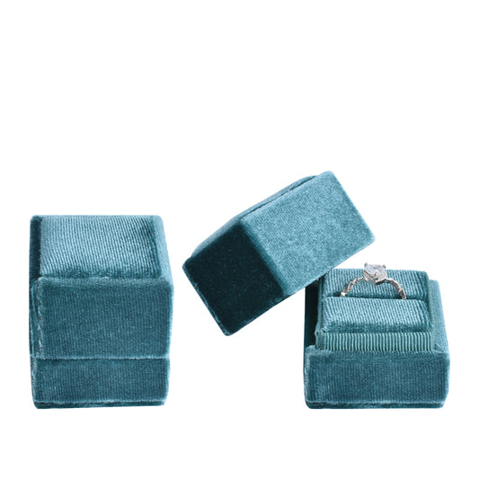 ring box - Blue Square Single Velvet Ring Box V07-R1 B open view