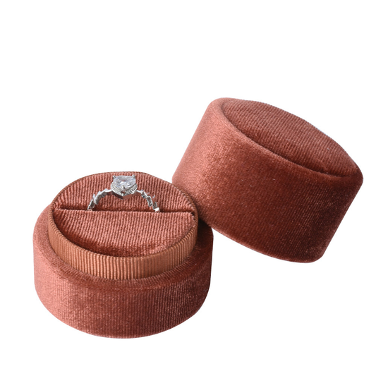 ring box - Brown Round Velvet Ring Box V06-R1 CO front view