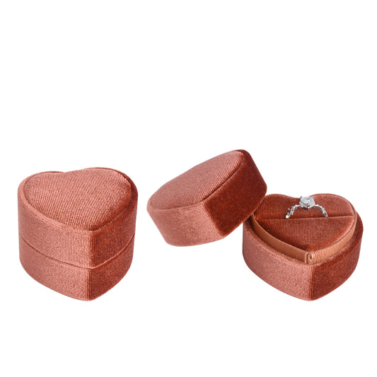 ring box - Brown Heart-Shaped Velvet Ring Box V10-R1 CO open view