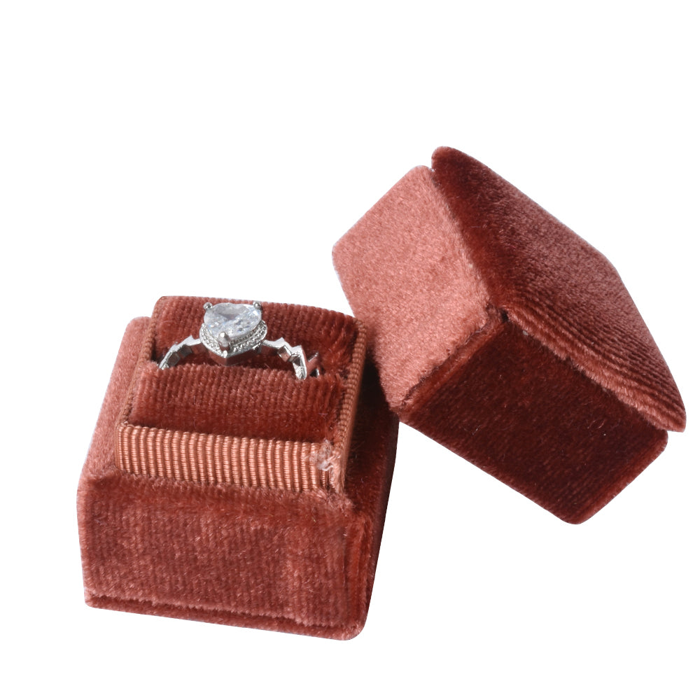 ring box - Brown Mini Square Velvet Ring Box V04-R1 CO front view