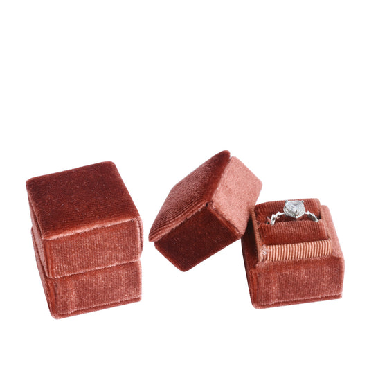ring box - Brown Mini Square Velvet Ring Box V04-R1 CO open view