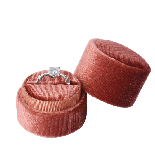 ring box - Brown Small Round Velvet Ring Box V05-R1 CO front view