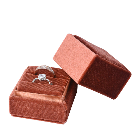 ring box - Brown Square Double Velvet Ring Box V08-R4A CO front view