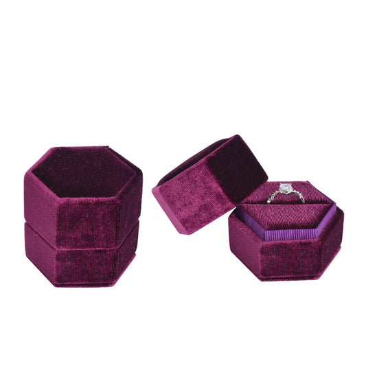ring box - Burgundy Hexagonal Velvet Ring Box V09-R1 SPI open view