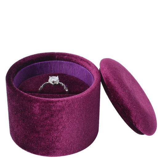 ring box - Burgundy Recessed Round Velvet Ring Box V11-R1 SPI front view