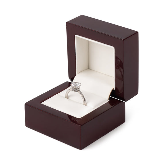 ring box - White Wooden Ring Box W08R1-R front view
