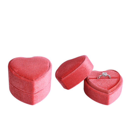 ring box - Coral Heart-Shaped Velvet Ring Box V10-R1 R open view