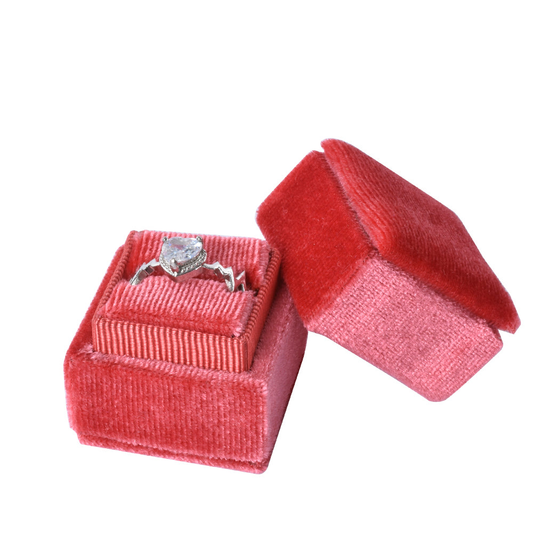 ring box - Coral Mini Square Velvet Ring Box V04-R1 R front view