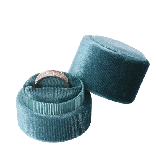 ring box - Blue Small Round Velvet Ring Box V05-R1 B front view