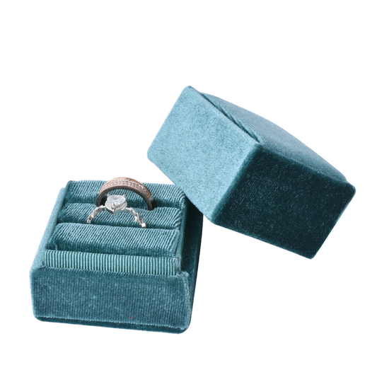 ring box - Blue Square Double Velvet Ring Box V08-R4A B front view
