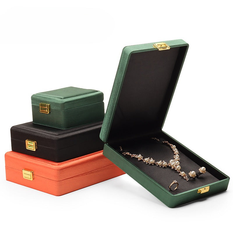 ring box and earring box and necklace box - Black Metal Box Ring Earrings Necklace C00284 side view