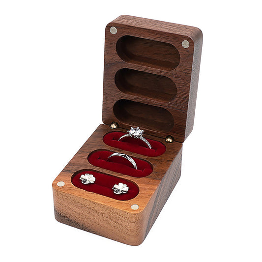 ring box and earring box - Wooden Ring Box Earring Boxes W05R-R front view