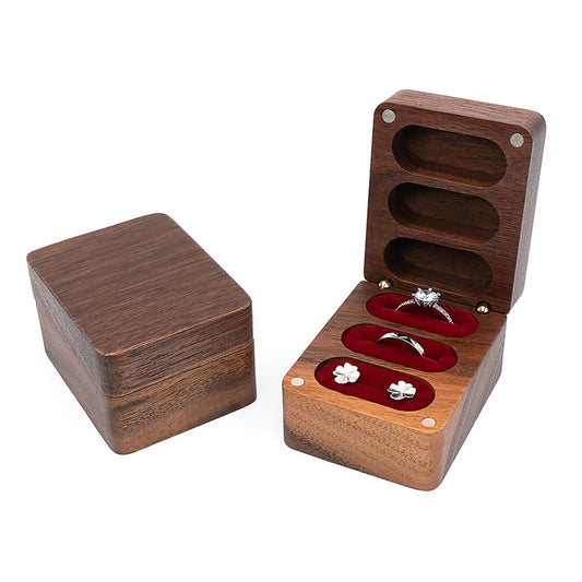 ring box and earring box - Wooden Ring Box Earring Boxes W05R-R open view