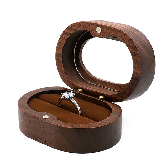 ring box - Clear Black Wooden Velvet Ring Box Boxes W04R2-BR front view