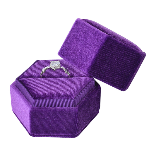 ring box - Purple Hexagonal Velvet Ring Box V09-R1 PUR front view