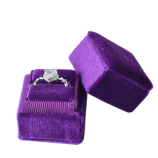 ring box - Purple Mini Square Velvet Ring Box V04-R1 PUR front view