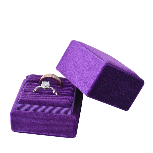 ring box - Purple Square Double Velvet Ring Box V08-R4A PUR front view