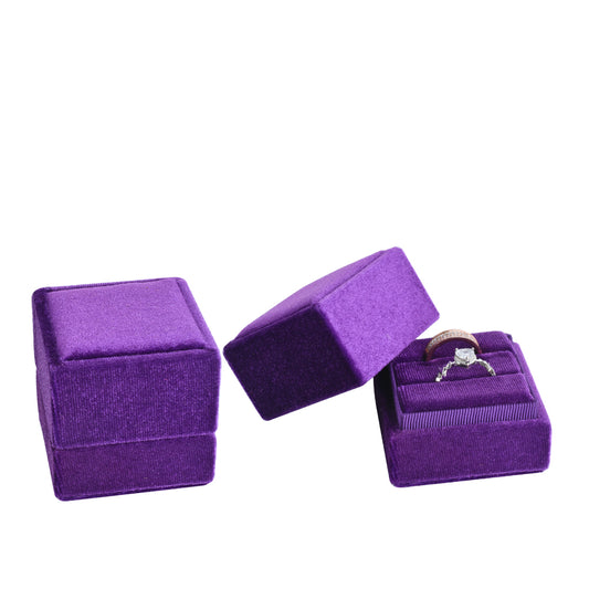 ring box - Purple Square Double Velvet Ring Box V08-R4A PUR open view