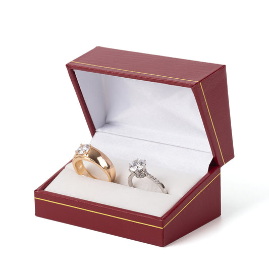 ring box - 12pcs Red Gold Leatherette Paper Ring Box LR5-R W front view