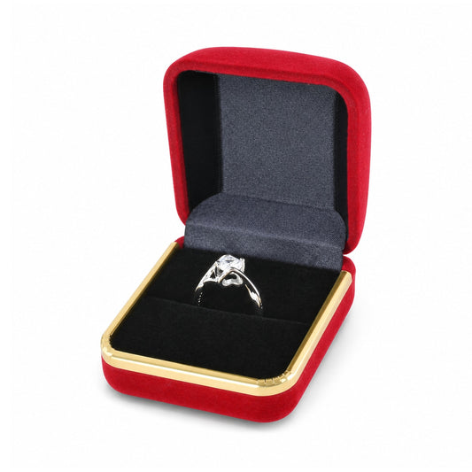 ring box - Red Flocked Ring Boxes with Gold Trim - 48 Pack F02-R-R-BK open view