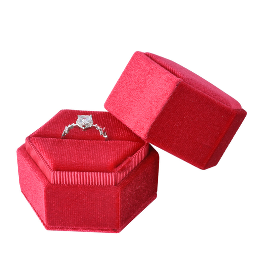 ring box - Red Hexagonal Velvet Ring Box V09-R1 DR front view