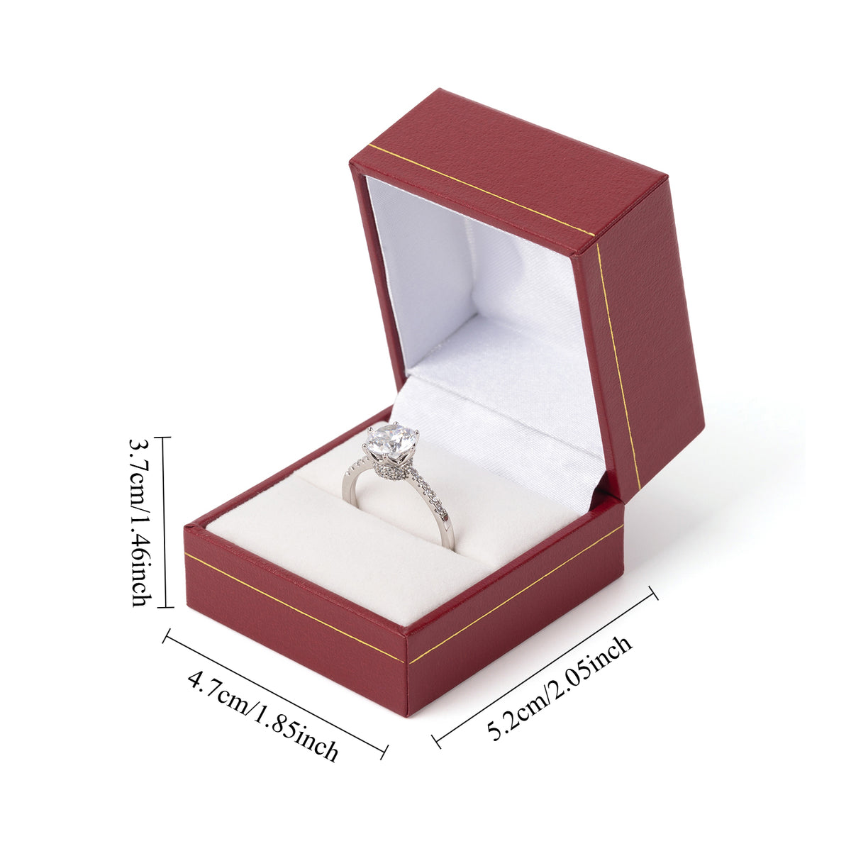 ring box - 24pcs Red Gold Leatherette Ring Box Display LR3-R W side view