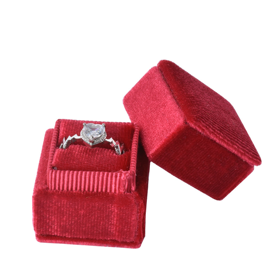 ring box - Red Mini Square Velvet Ring Box V04-R1 DR front view