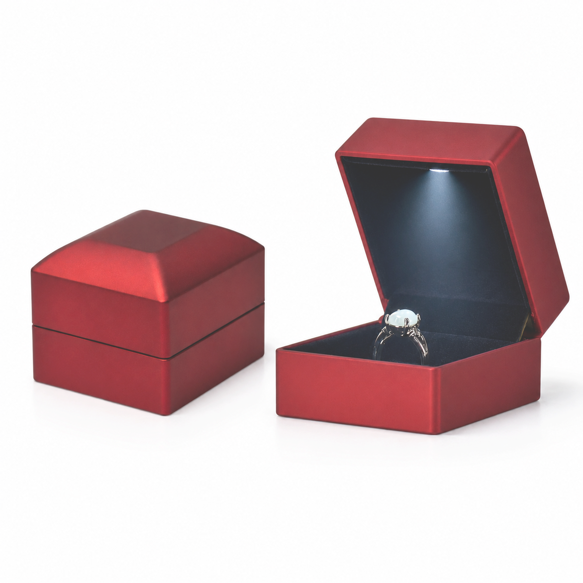 ring box - 12Pcs Red Black Plastic Velvet Ring Box LB56R2-R-12Pcs side view