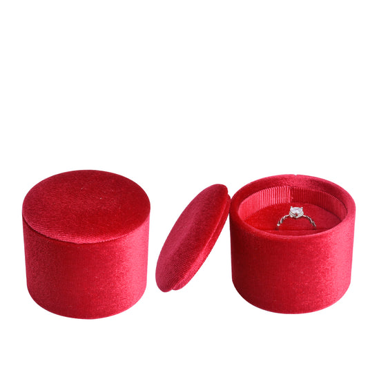 ring box - Red Recessed Round Velvet Ring Box V11-R1 DR open view