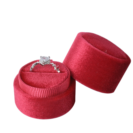 ring box - Red Small Round Velvet Ring Box V05-R1 DR front view