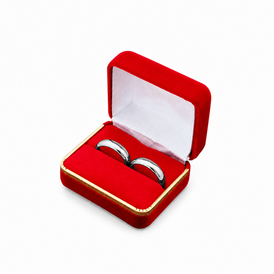 ring box - Red Velvet Double Ring Boxes with Gold Trim - 12 Pack SR5-RD front view