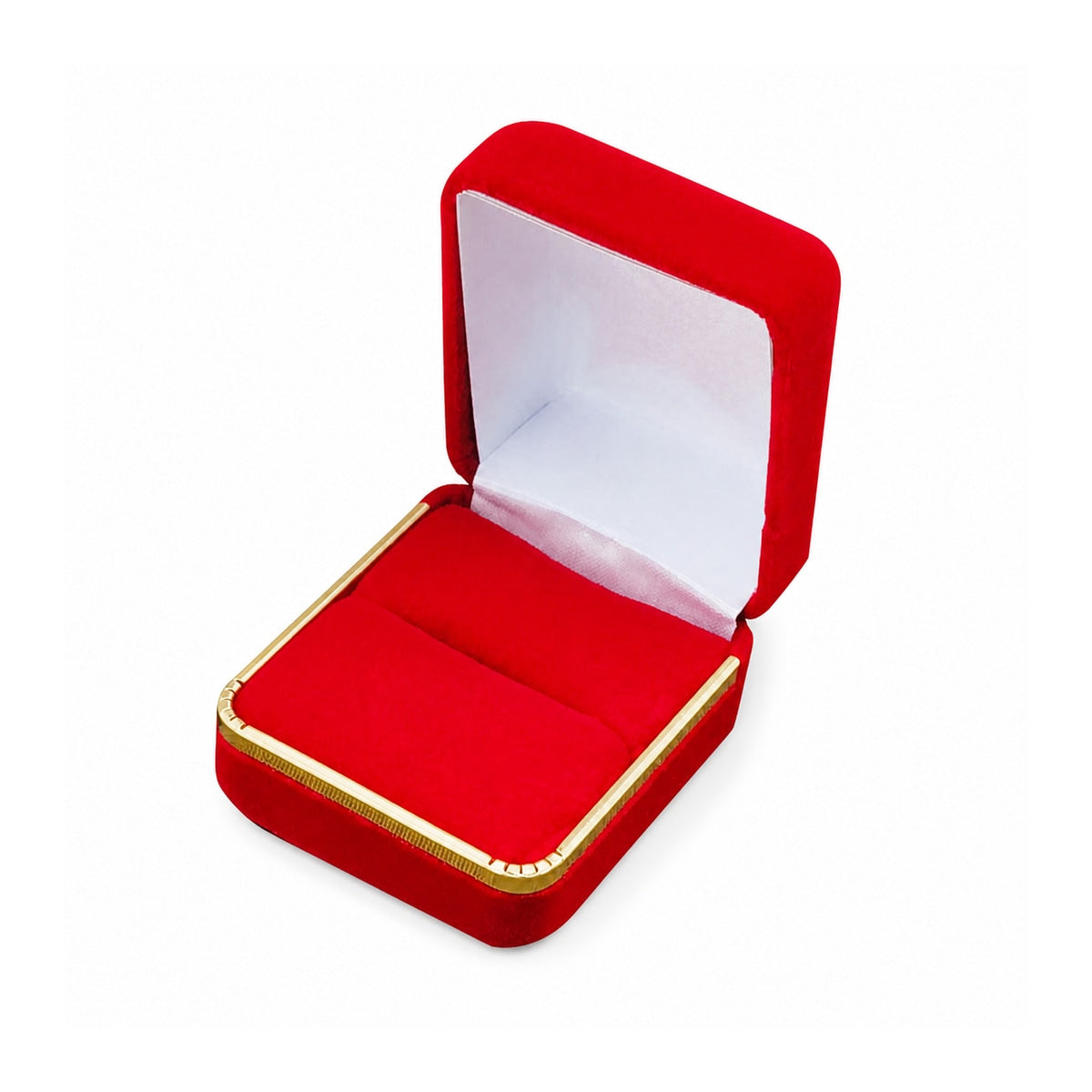 ring box - Red Velvet Single Ring Boxes with Gold Trim - 12 Pack SR3-RD side view