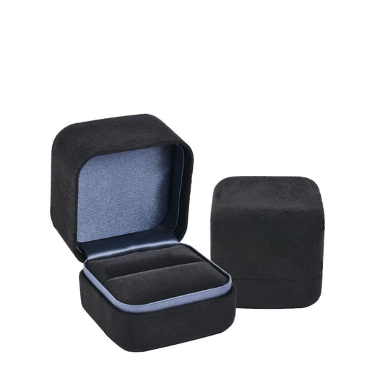 ring box - Small Black Metal Velvet Ring Boxes - 12 Pack V18-R1 BK B BK S open view