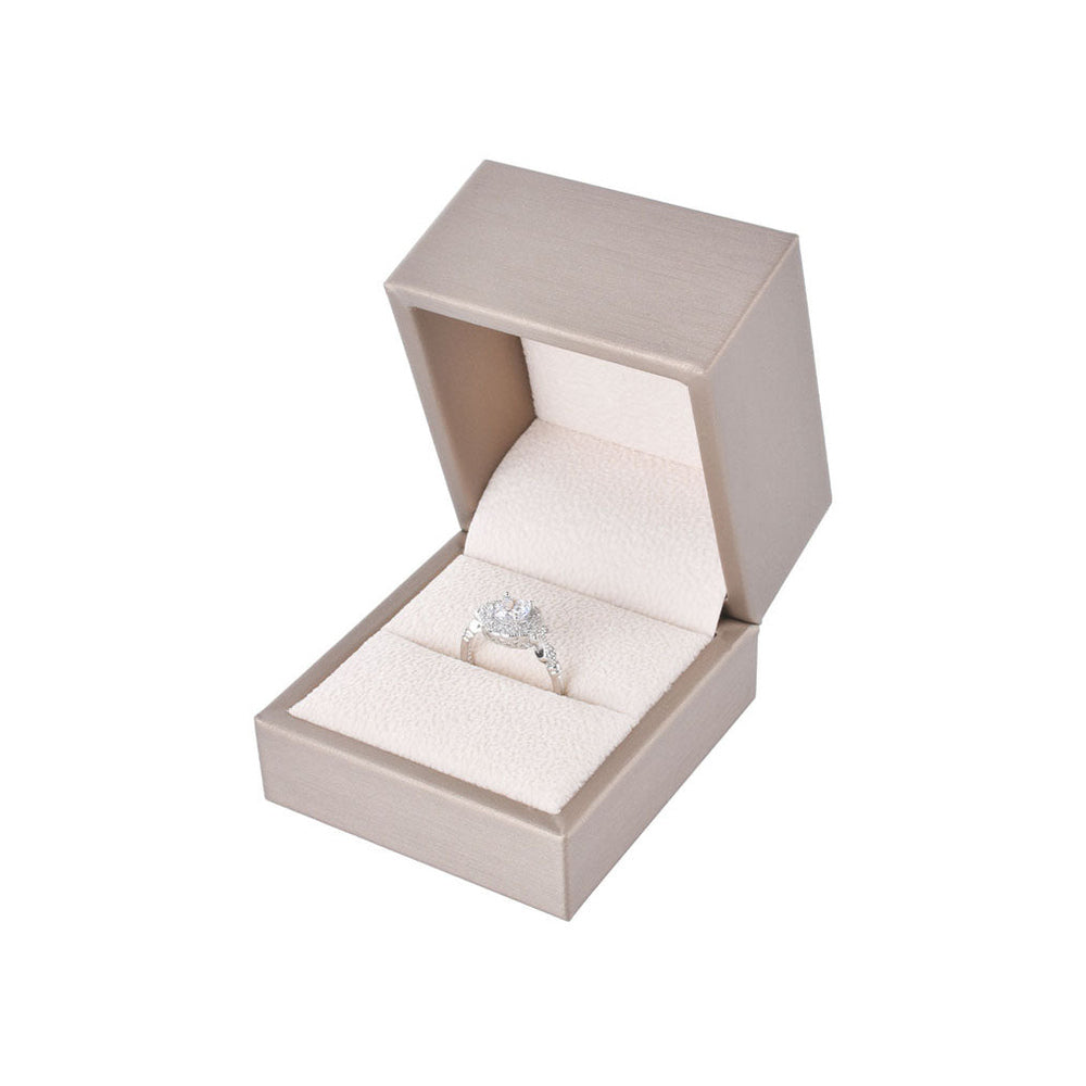 ring box - 12pcs Champagne PU Wooden Ring Boxes Display P06R1-C BE front view