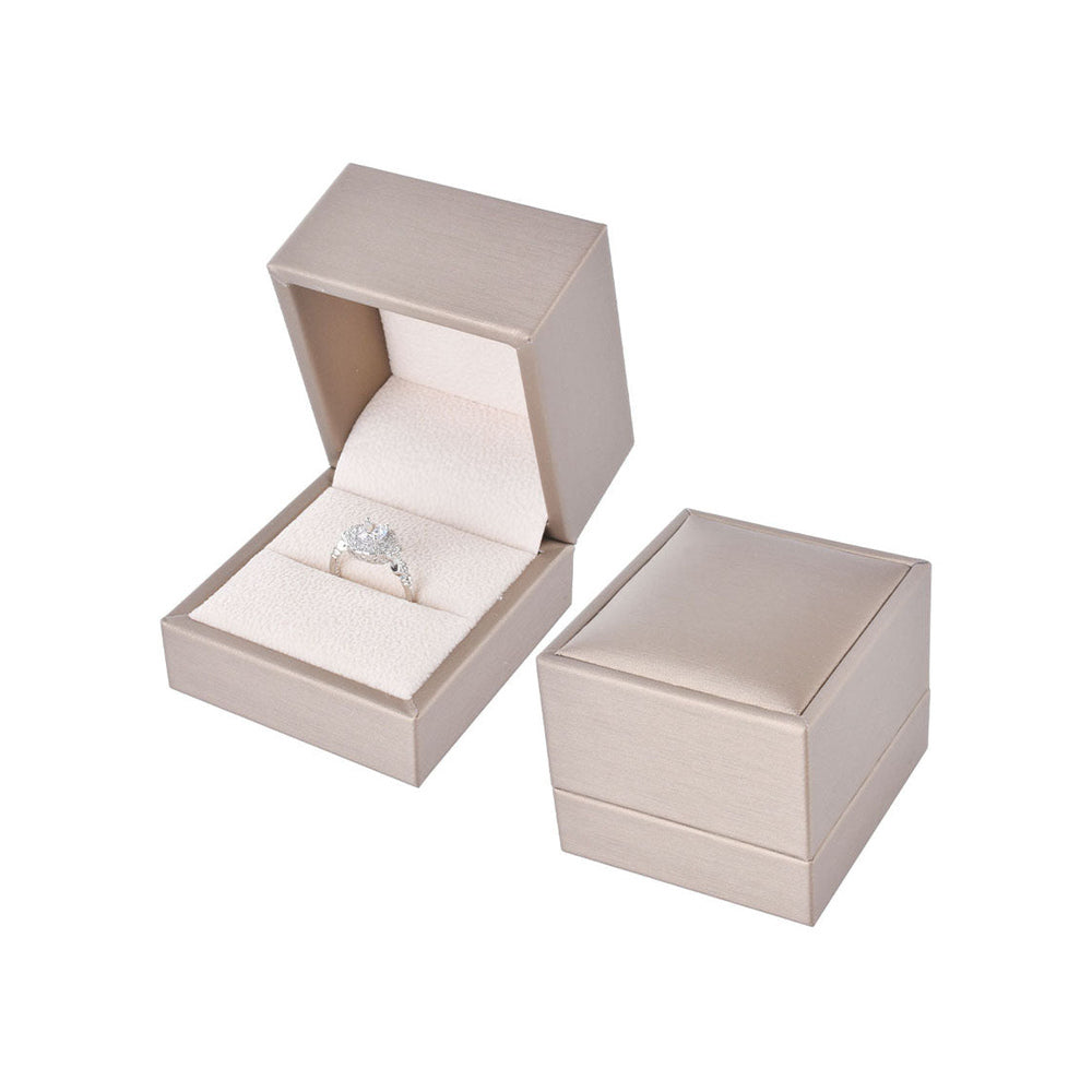 ring box - 12pcs Champagne PU Wooden Ring Boxes Display P06R1-C BE open view
