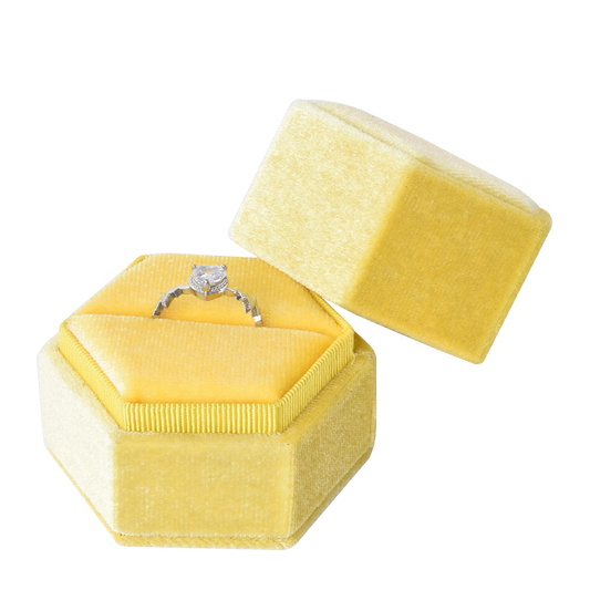 ring box - Yellow Hexagonal Velvet Ring Box V09-R1 Y front view