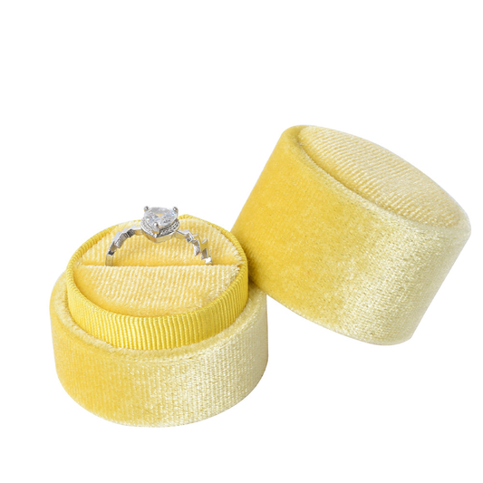 ring box - Yellow Small Round Velvet Ring Box V05-R1 Y front view