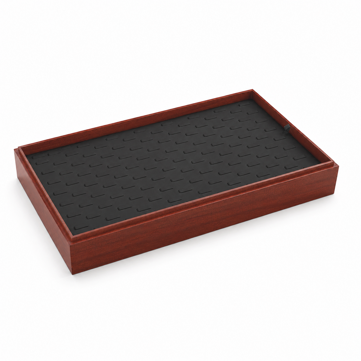 ring display - 128 Black Wooden Ring Display Tray T025R128-BK front view