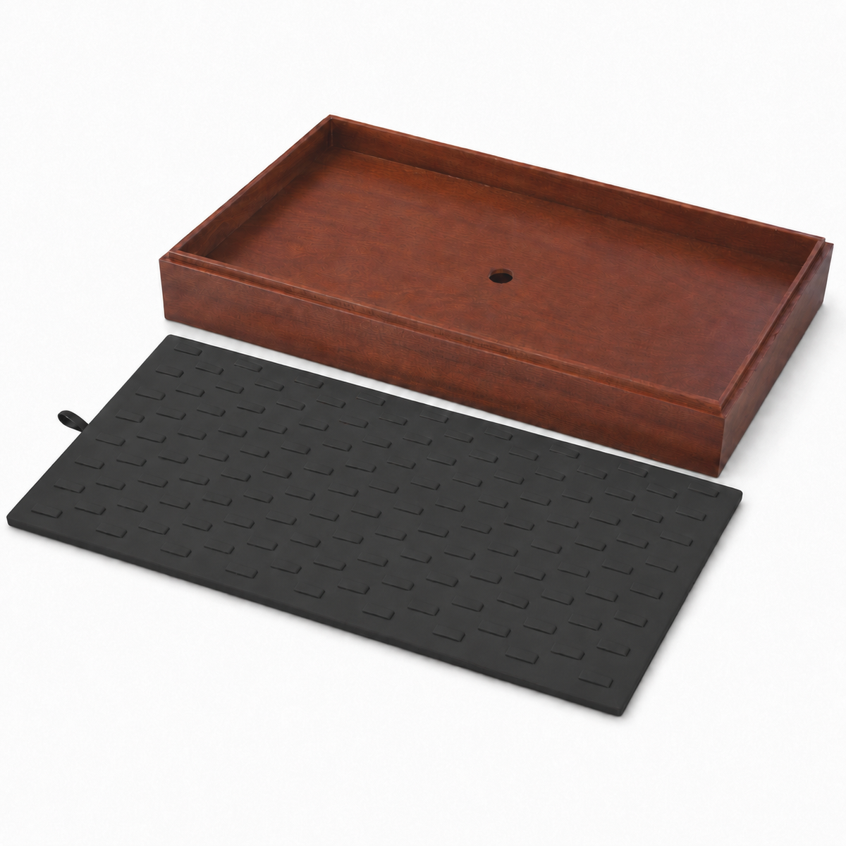 ring display - 128 Black Wooden Ring Display Tray T025R128-BK side view