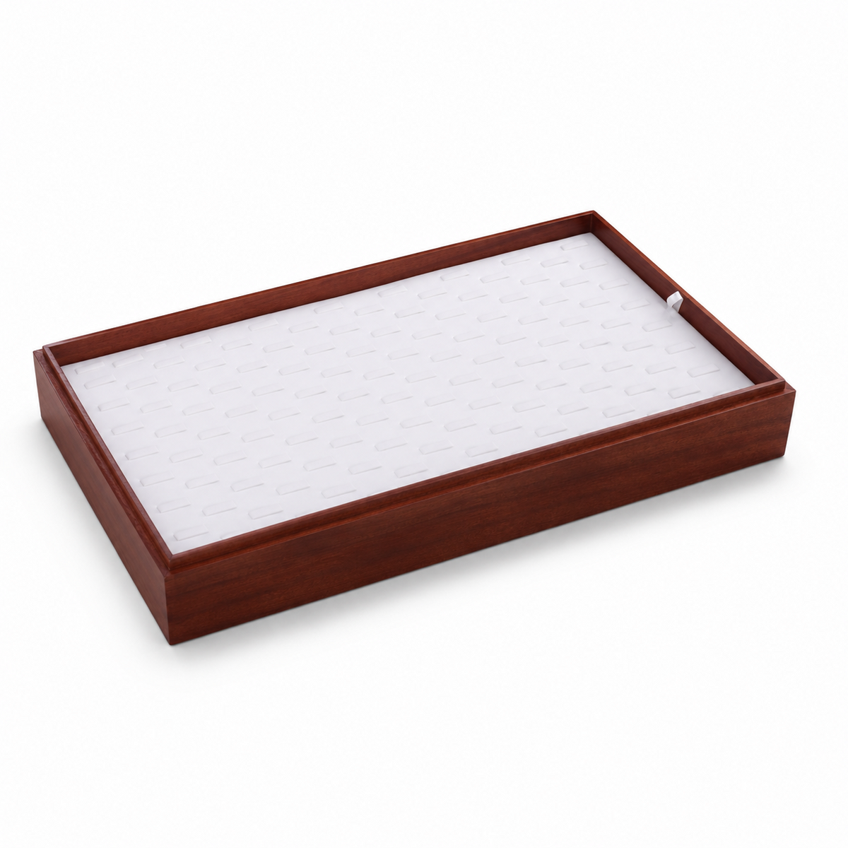 ring display - 128 White Wooden Ring Tray Display T025R128-W front view