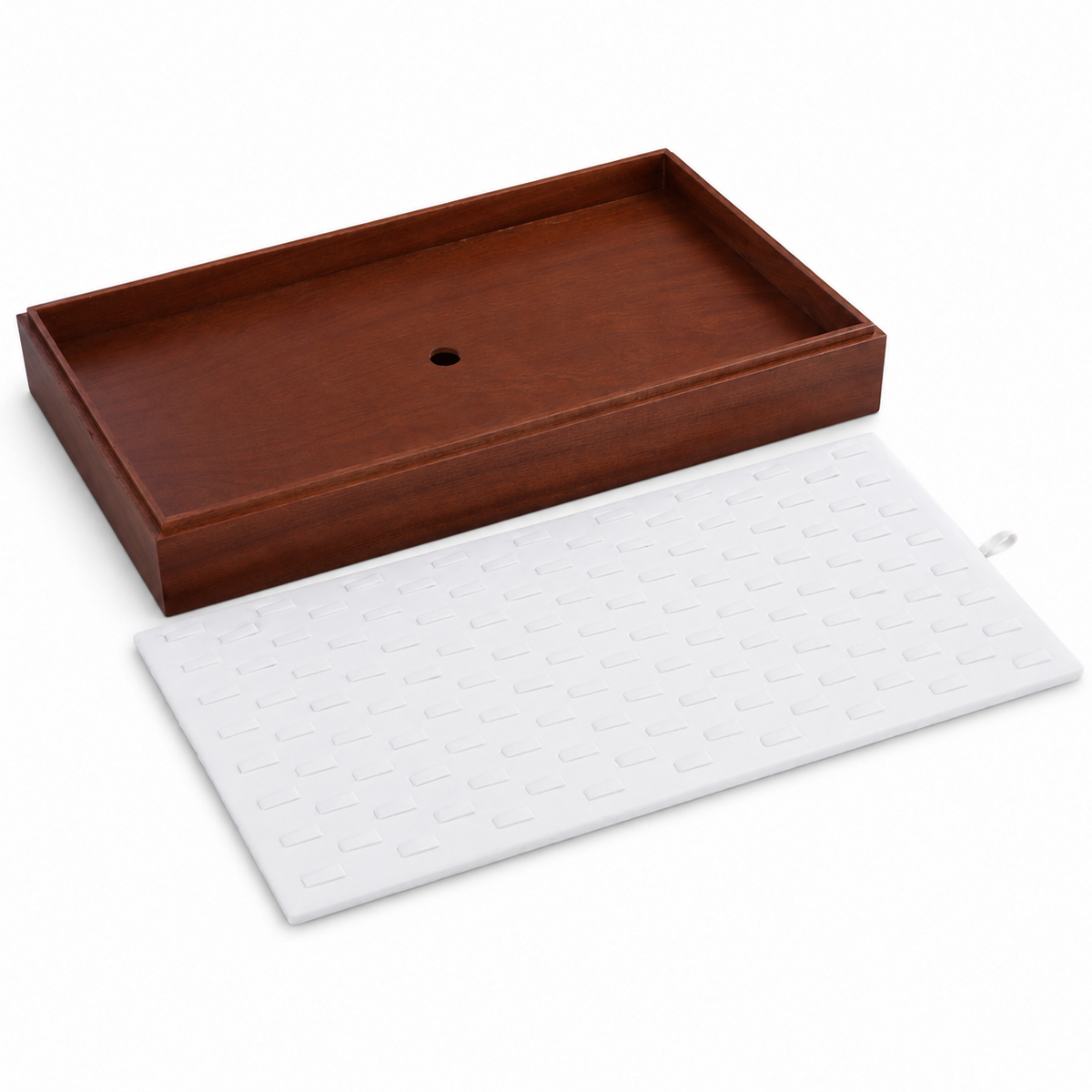 ring display - 128 White Wooden Ring Tray Display T025R128-W side view