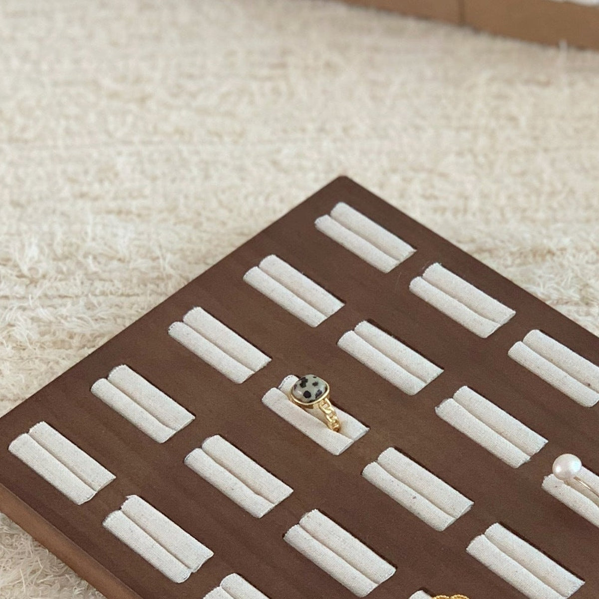 ring display - Custom Walnut Wood Ring Display Trays with 25 Slots C03053 front view