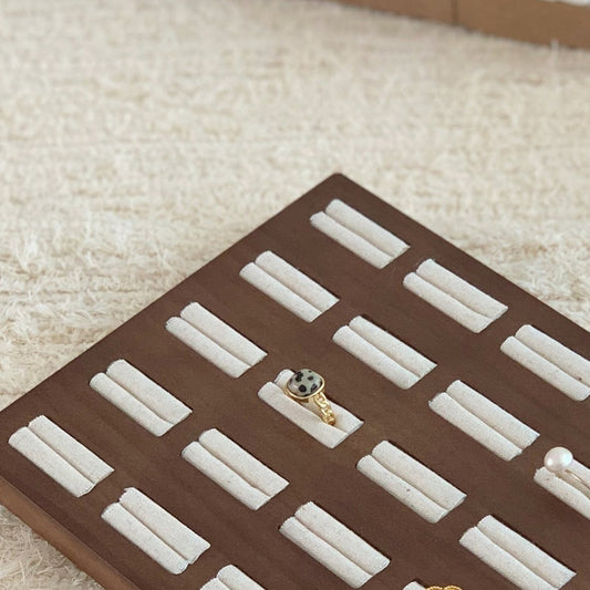 ring display - Custom Walnut Wood Ring Display Trays with 25 Slots C03053 front view