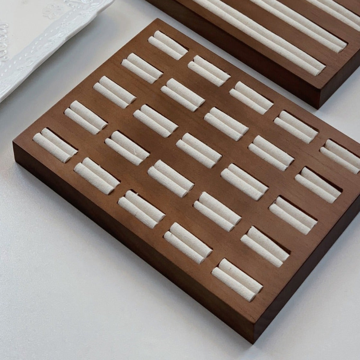 ring display - Custom Walnut Wood Ring Display Trays with 25 Slots C03053 side view